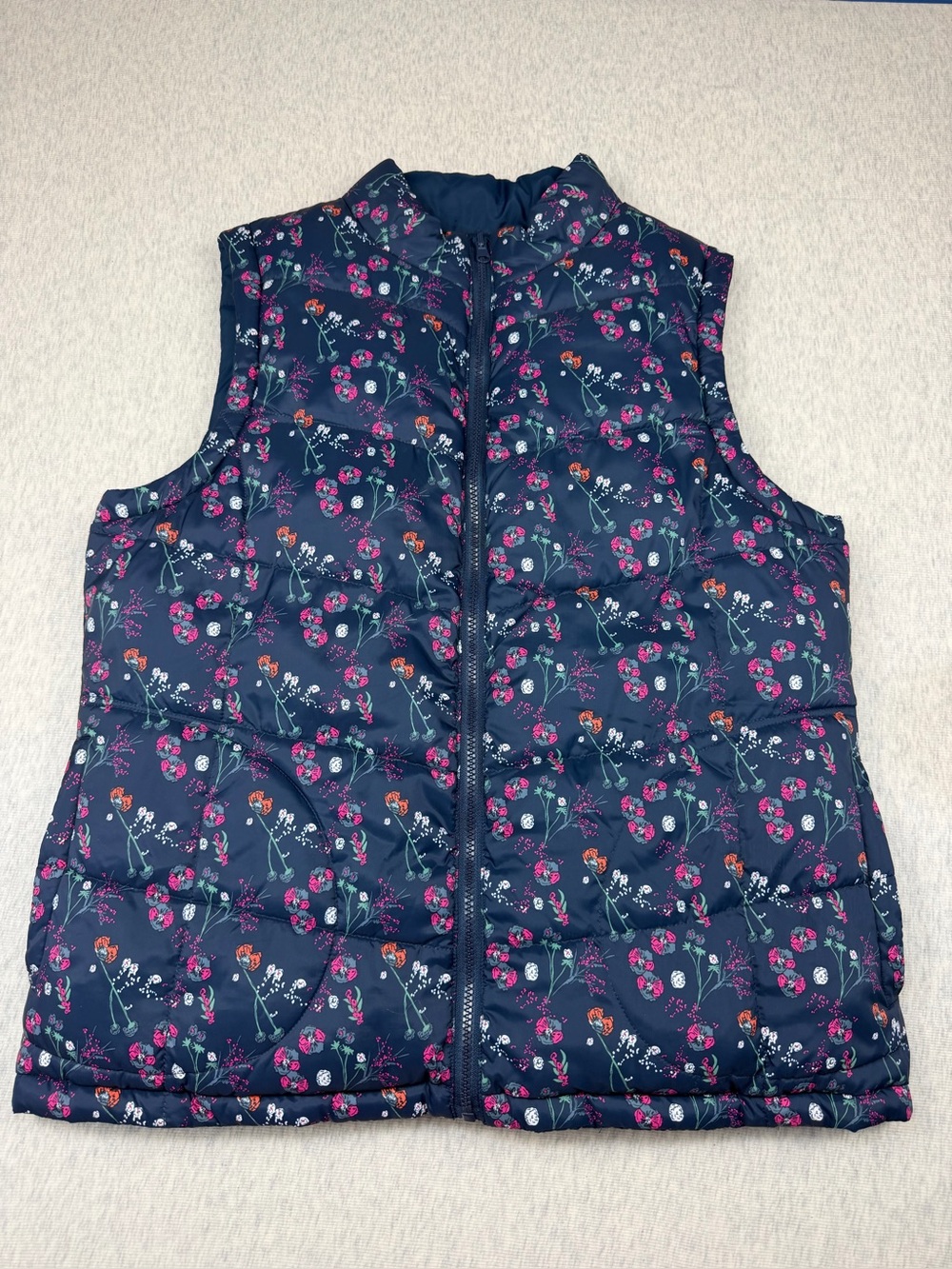 George Reversible Puffer Vest Floral Navy Women’s EG XL (fits L) Lightweight